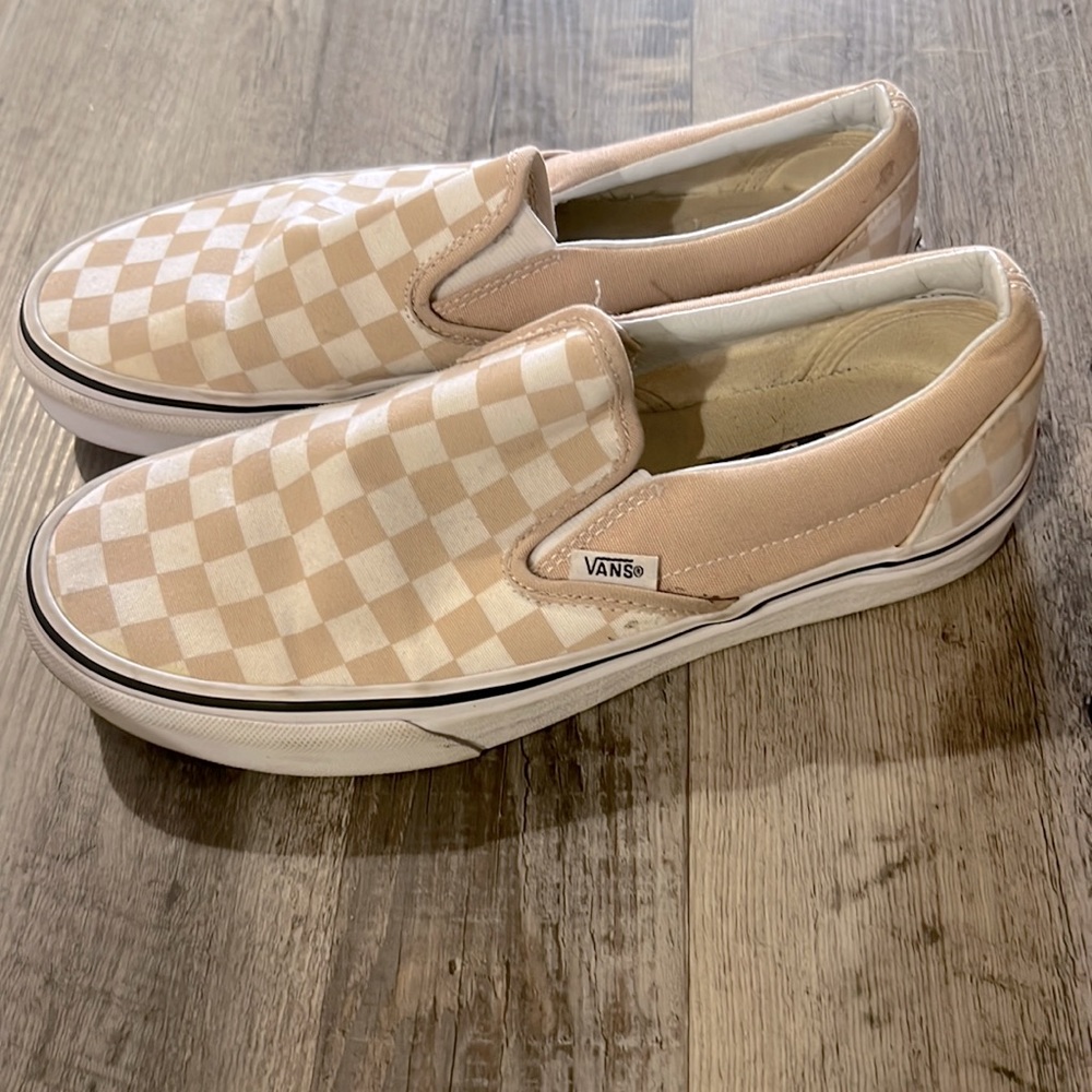 Vans cream checker slip ons